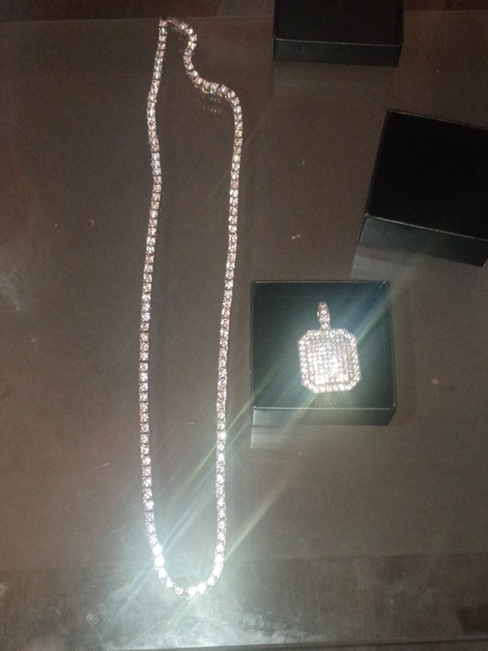 Silver Cubic Zirconia Tennis Necklace with Square CZ Pendant